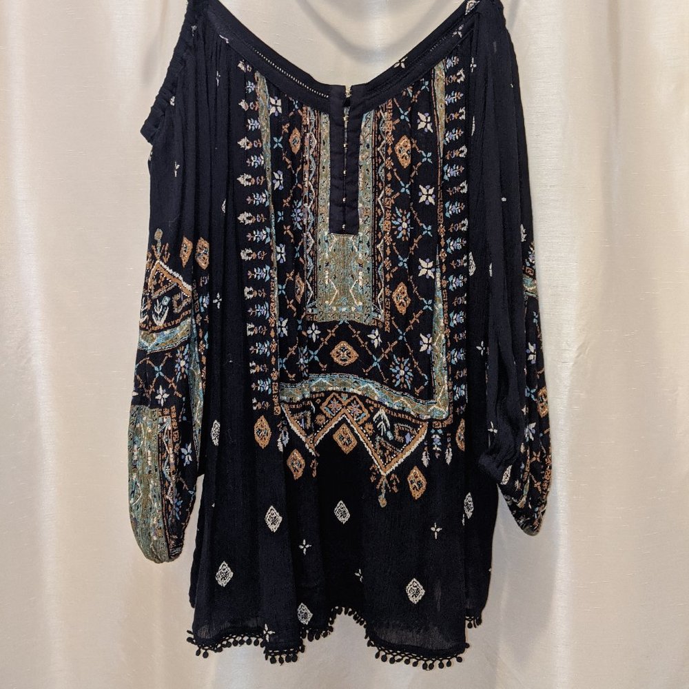 Navy Off-Shoulder Boho Blouse, M